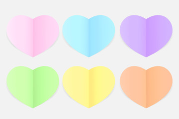 heart-shaped paper colorful pastel soft, heart shape multi color paper flat lay style, beautiful heart shape colorful isolated on grey, set of heart shape pink, blue, purple, green, yellow, red pastel