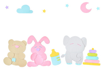 Baby toys paper cut on white background - isolated
