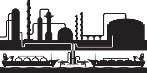 Naklejka premium Petroleum rafinery sea export terminal - vector illustration