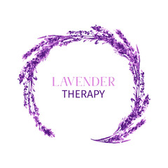 Watercolor or Aquarelle Paintings of Vector Lavender. Isolated Watercolour Stylixed Lavandula or Hand Drawn Tea Herbs Flower. Summer Blossom or Foliage of Garden Plant in Aquarelle. Provence Perfume.