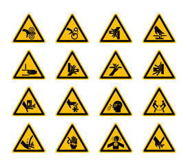 Triangular Warning Hazard Symbols labels Isolate On White Background,Vector Illustration