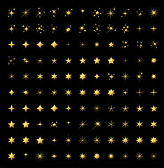 Set of different beautiful golden star and spakle shapes vector, collection