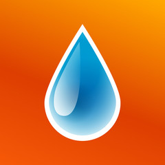 Blue drop of clean pure water icon isolated, washing sticker, fresh aqua droplet, vector illustration.