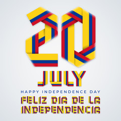July 20, Colombia Independence Day congratulatory design with Colombian flag colors. Vector illustration.