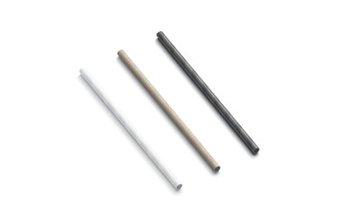 Blank black white and craft paper straw mock up isolated, side