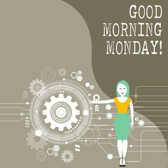 Conceptual hand writing showing Good Morning Monday. Concept meaning Happy Positivity Energetic Breakfast