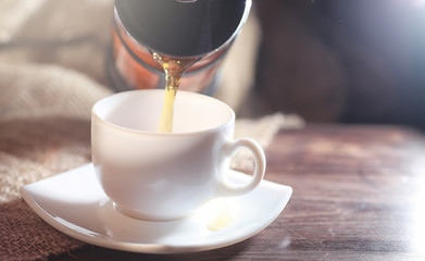 Brewed tea on a serving table