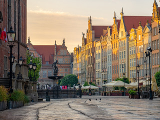 Famous Neptune fountain at Long Market (Dlugi Targ) square in Gdansk, Poland. © Kamil