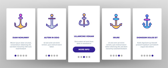 Anchors, Ship Equipment Vector Onboarding Mobile App Page Screen. Vessel Old Anchor, Sailing. Cruise, Marine Shipping And Transportation. Nautical, Maritime Illustration