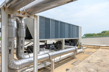 air conditioning units on rooftop with aluminium pipe housing 