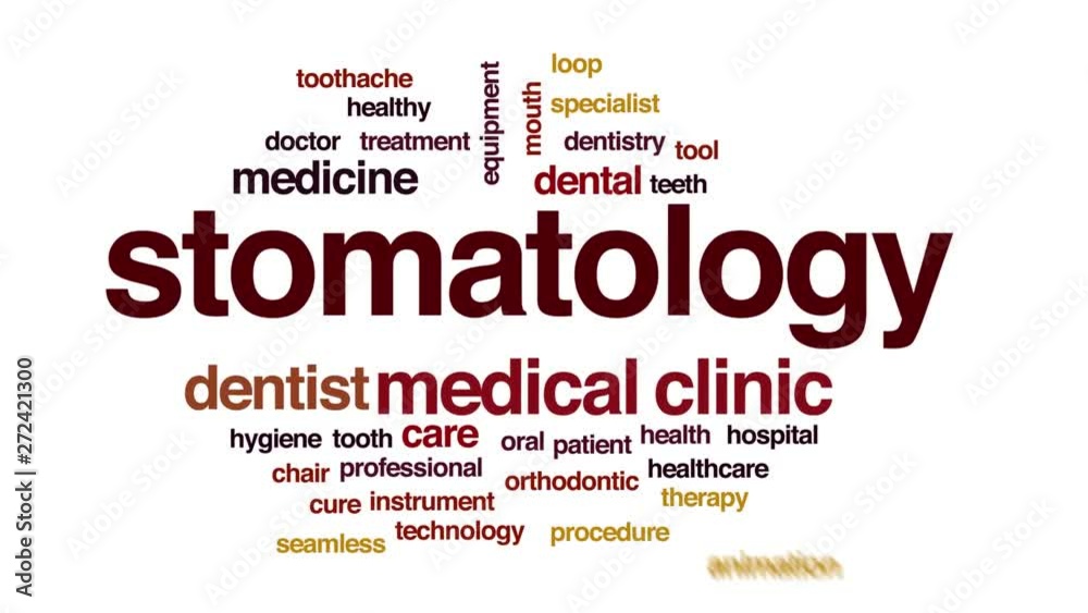 Poster stomatology animated word cloud, text design animation. kinetic typography.