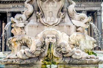 Fototapeta na wymiar Fountain in the square in front of the Pantheon. Rome. Italy.