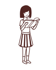 silhouette of student girl with reading book in the hands