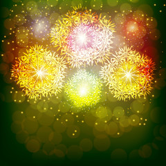 Red fireworks for holidays. Sparkling in dark sky. Fireworks for festive events, new year, Christmas, 4th July. Illustration.