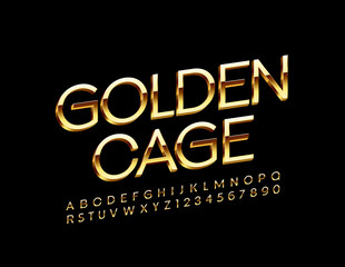 Vector chic sign Golden Cage with elegant Font. Premium Uppercase Alphabet Letters and Numbers 