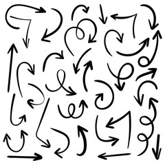 Doodle set of pencil drawing objects. Hand drawn abstract grunge arrows. Vector abstract arrows for design use