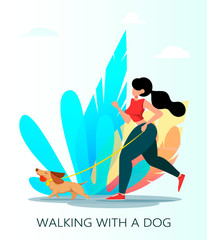 Beautiful woman walks with her dog