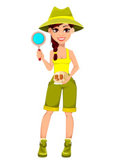 Woman archaeologist. Cute cartoon character