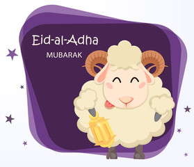 Eid al Adha Mubarak greeting card with funny ram