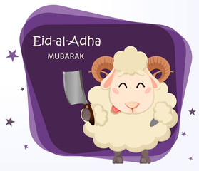 Eid al Adha Mubarak greeting card with funny ram