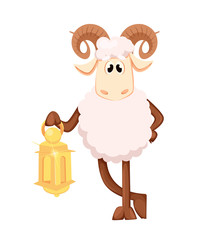 Eid al Adha Mubarak greeting card with funny ram