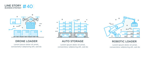 Obraz premium Set of illustrations concept with businessmen. technology, partnership, connection, business robot, cybes. linear illustration Icons infographics. Landing page site print poster. Line story