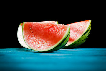 Summer fresh watermelon on desk and summer time 