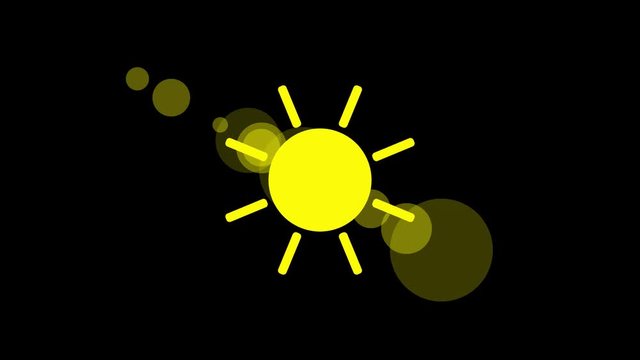 Sunshine icon animation with black background. Animation with Alpha (transparent background) for easy use in your video! Format: QuikTime. Channels: RGB+Alpha. Video Codec: Apple ProRes 4444. Depth
