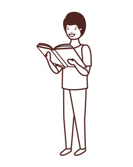 silhouette of student boy with reading book in the hands