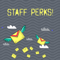Text sign showing Staff Perks. Business photo text Workers Benefits Bonuses Compensation Rewards Health Insurance
