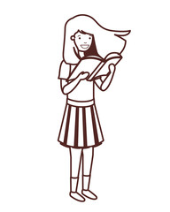 silhouette of student girl with reading book in the hands