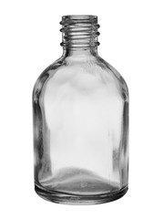 the empty glass small bottle for medications isolated on a white background