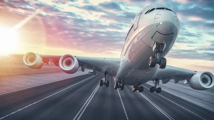 Fotobehang Vliegtuig Vliegtuig opstijgen vanaf de luchthaven.