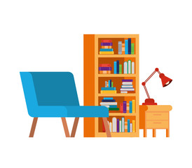 Fototapeta premium living room with couch and bookshelf of books