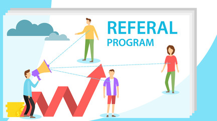 Referral program. The program to attract new customers. Network marketing. The concept of attracting referrals. Vector illustration