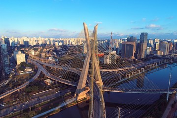 Fototapeta na wymiar Estaiada's bridge aerial view. São Paulo, Brazil. Business center. Financial Center. Great landscape.