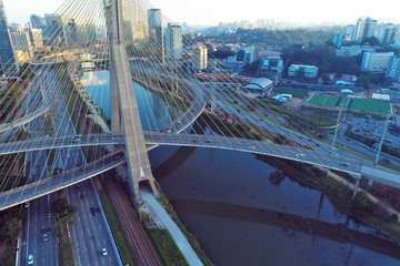Estaiada's bridge aerial view. São Paulo, Brazil. Business center. Financial Center. Great landscape.