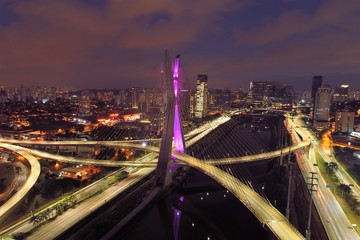 Cable-stayed bridge aerial view. São Paulo, Brazil. Business center. Financial Center. Great landscape.