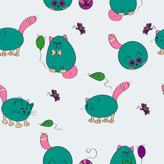 pattern of funny and funny cats, vector illustration for a good mood.