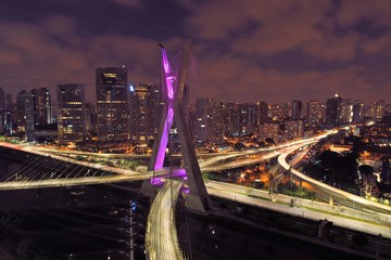 Cable-stayed bridge aerial view. São Paulo, Brazil. Business center. Financial Center. Great...