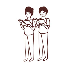 silhouette of student boys with reading book in the hands