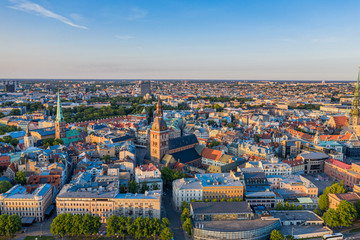 The capital of Latvia from drone flight. Part of old town.