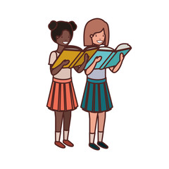 student girls with reading book in the hands