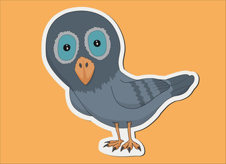Cartoon pigeon with yellow background, can be used like sticker or printing