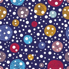 Tapeten Dekorative abstrakte Tupfen im Stil der 60er Jahre. Fröhlich Polka Dot Vektor nahtlose Muster. Kann in der Textilindustrie, Papier, Hintergrund, Scrapbooking verwendet werden. © vyazovskaya