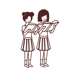 silhouette of student girls with reading book in the hands