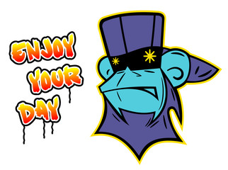 Graffiti street art, head monkey