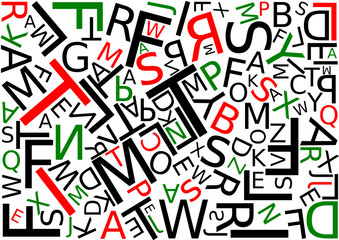 Background with letters scattered chaotic