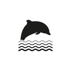 Dolphin icon on the waves. Simple vector illustration