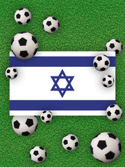 Football, soccer 2020. Israel, flag with football balls on a grass background. Championship in Europe. 3D illustration.